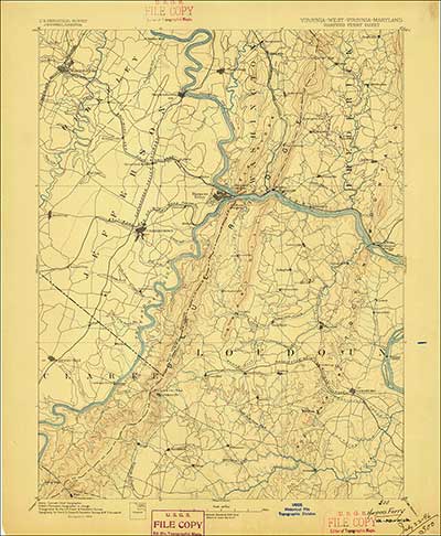 1894 USGS 30 minute (1:250,000 –scale) quadrangle of the Harpers Ferry, Maryland area.