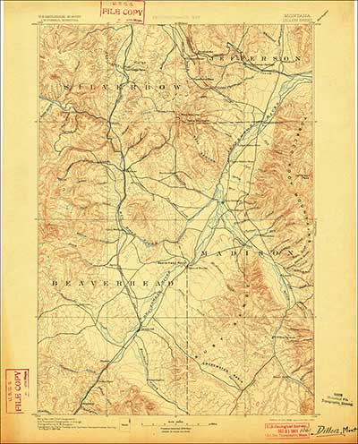 Scan of 1893 USGS topographic map of the Dewey, Montana area from the USGS Historical Topographic Map Collection