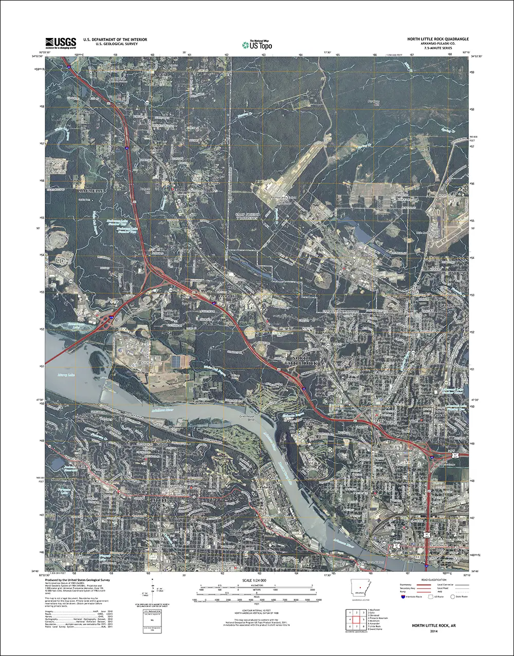 2014 US Topo map of the North Little Rock, Arkansas, area with image layer turned on (1:24,000 scale). (high resolution image 1.4 MB)