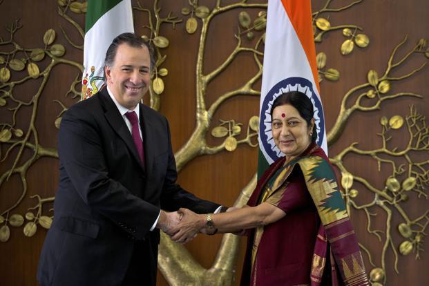 External affairs minister Sushma Swaraj (right) and her Mexican counterpart Jose Antonio Meade Kuribrena also decided to explore cooperation in the hydrocarbon sector.  Credit: PTI