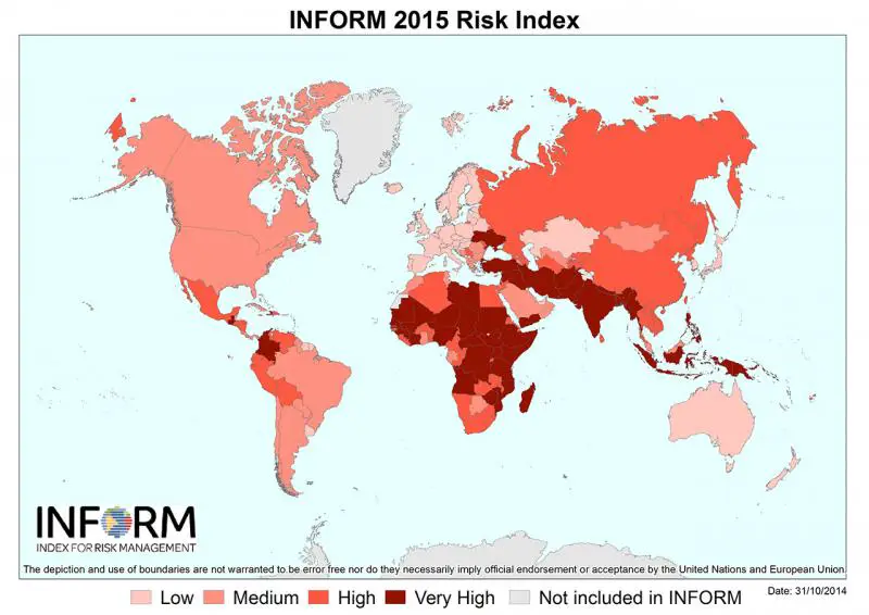 INFORM map shows risk of humanitarian crises and disasters across the globe. © EU