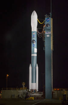 NASA's Soil Moisture Active Passive (SMAP) observatory, on a United Launch Alliance Delta II rocket, is seen after the mobile service tower was rolled back Friday, Jan. 30 at Space Launch Complex 2, Vandenberg Air Force Base, Calif. Image Credit: NASA/Bill Ingalls