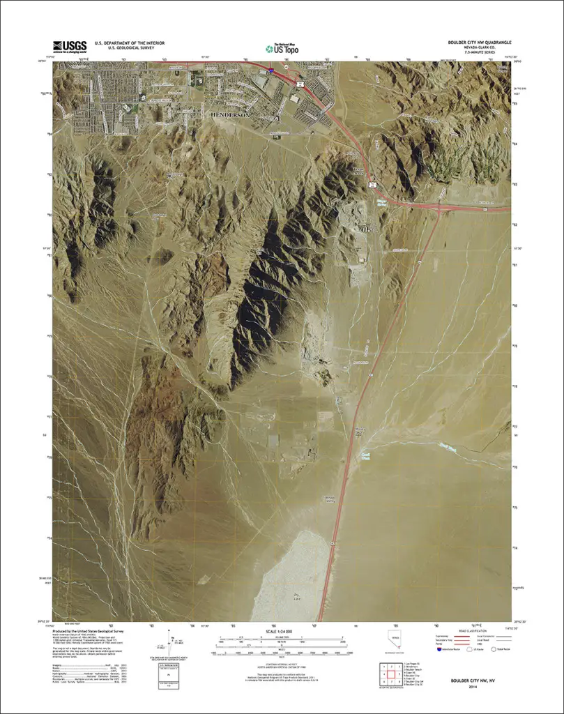 Updated 2015 version of Boulder City, Nevada quadrangle with orthoimage turned on. (1:24,000 scale)