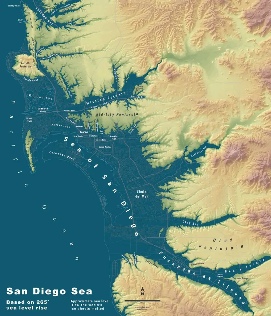 Extreme sea level rise maps of San Diego Sea based on 265 sea level  rise