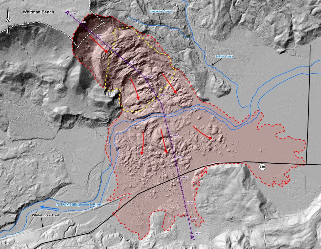 Annotated lidar map of the landslide zone. Credit: Earth Magazine