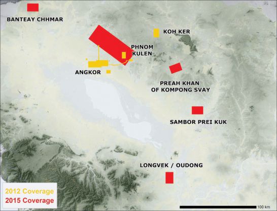 Angkor LiDAR Coverage Area in 2012 and Planned Coverage Area in 2015  The Phnom Penh Post