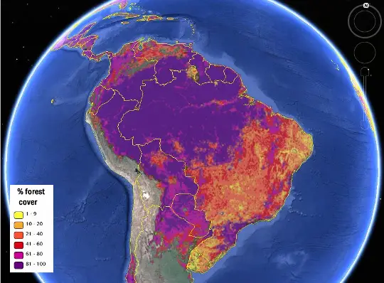 A second version of the map was calibrated using regional and country-level forest statistics from the Food and Agriculture Organization, making it more useful for economic modeling. Image Credit: IIASA Geo-Wiki, Google Earth