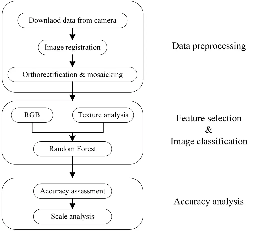 Workflow of urban vegetation mapping using Unmanned Aerial Vehicle (UAV) imagery.