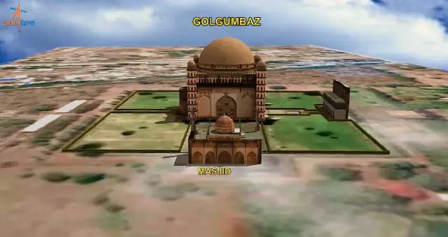 3D Digital model of Gol Gumbaz – world’s one of the largest dome structure.   Credit: ISRO