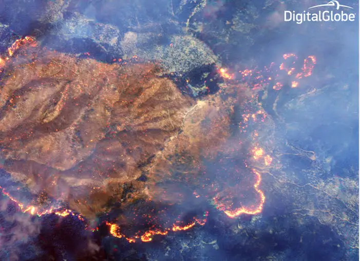 Further zoom around the burn area in which no smoke is visible.  Credit: Digitalglobe 