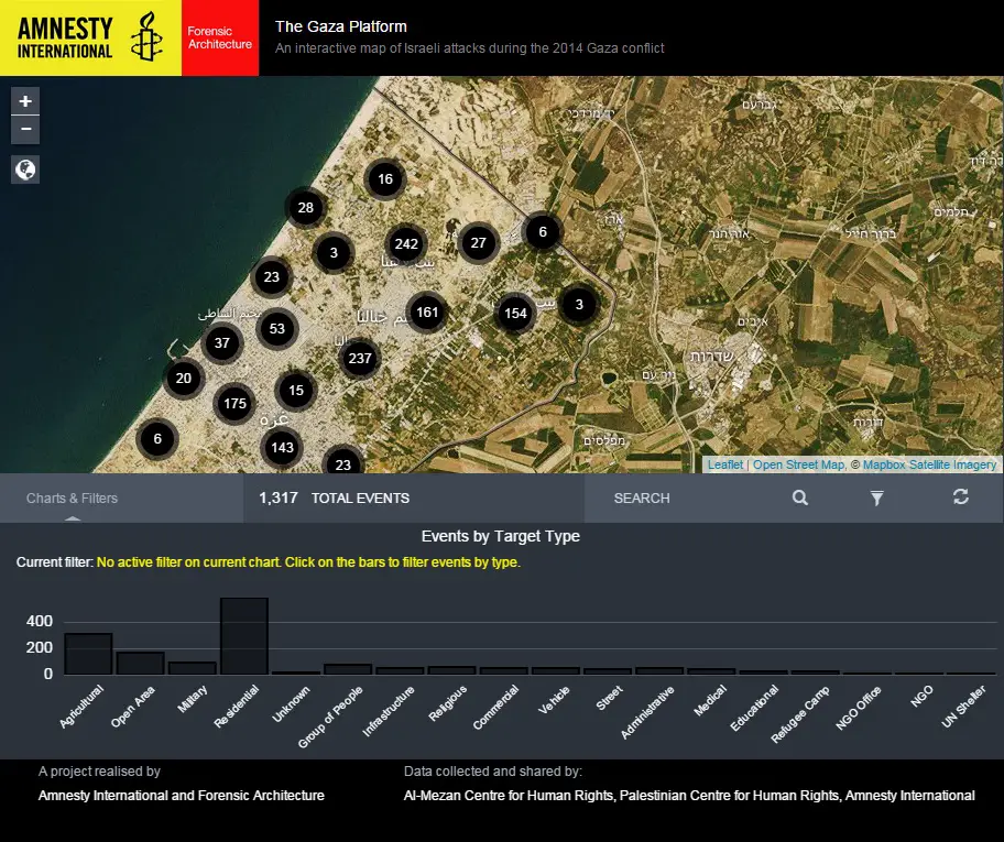 Online Tool Mapping to Expose Israeli Attacks in Gaza  - Gaza platform