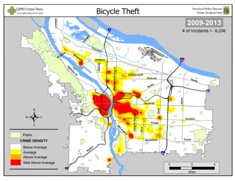 PSU is not a place to park a bike without a good lock, by the way, but downtown Portland is as safe as any other area of the city, the statistics show. Credit: PSU