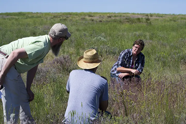 Researchers in the field doing field validation in Idaho’s Big Desert. From left, Keith Weber, Jeff May, and Jenna Williams. Photo credit: ISU