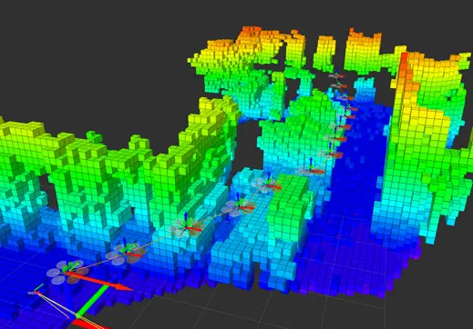 The drone uses its 3-D map to plan the most efficient route around a space. Credit: MIT Technology Review