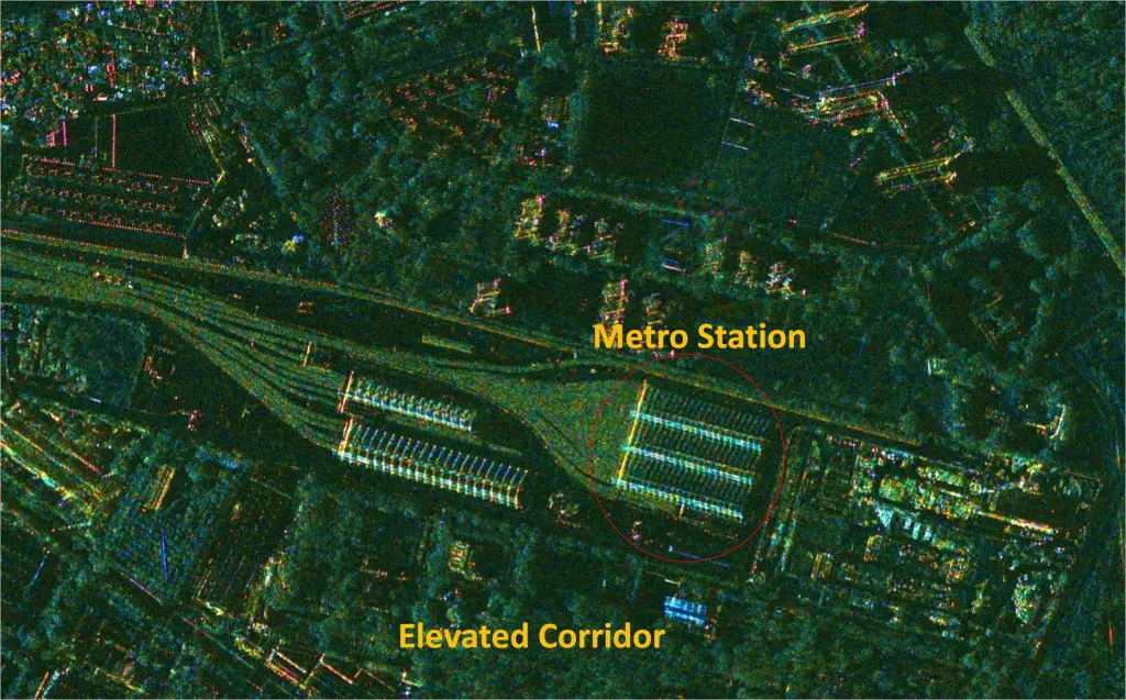 RISAT-1 image of Namma Metro Station, Peenya, Bengaluru. Credit: ISRO