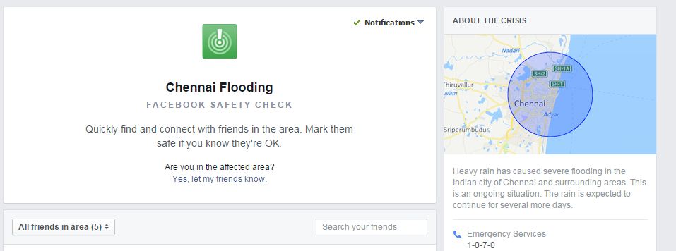 facebook saftey check tool for chennai flood