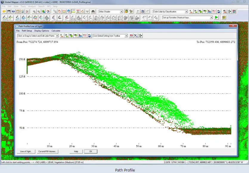 Path Profile in global mapper lidar module