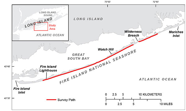 The June 11, 2014, terrestrial lidar beach survey includes all 35 kilometers of the Fire Island National Seashore at Fire Island, New York.