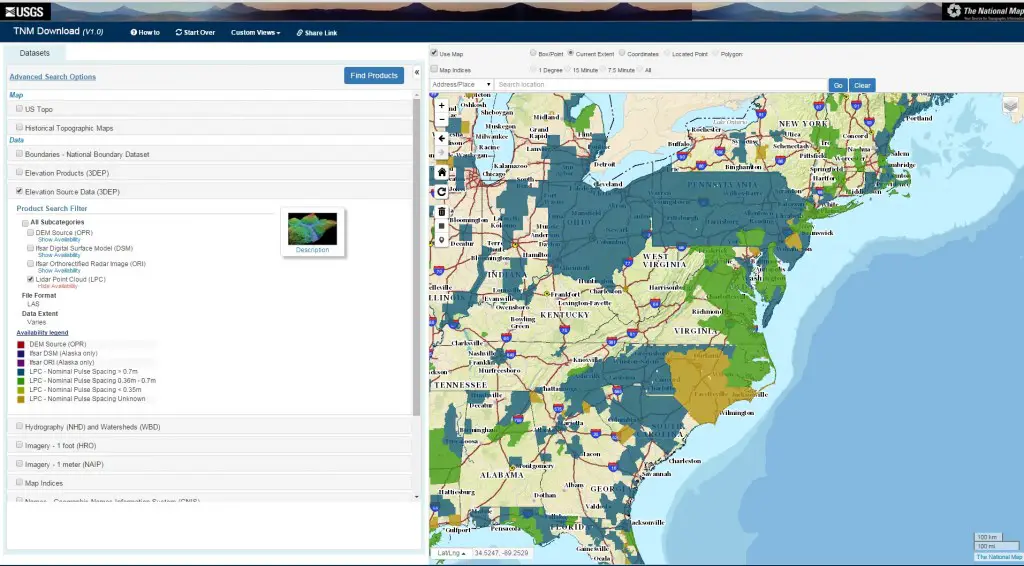 US lidar data availability