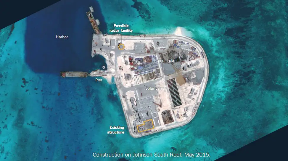 Construction on Johnson South Reef, May 2015. Credit: The Tribune