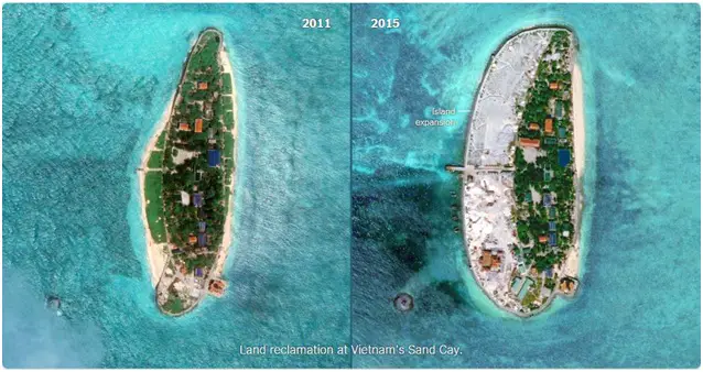 land reclamation on Sand Cay Island