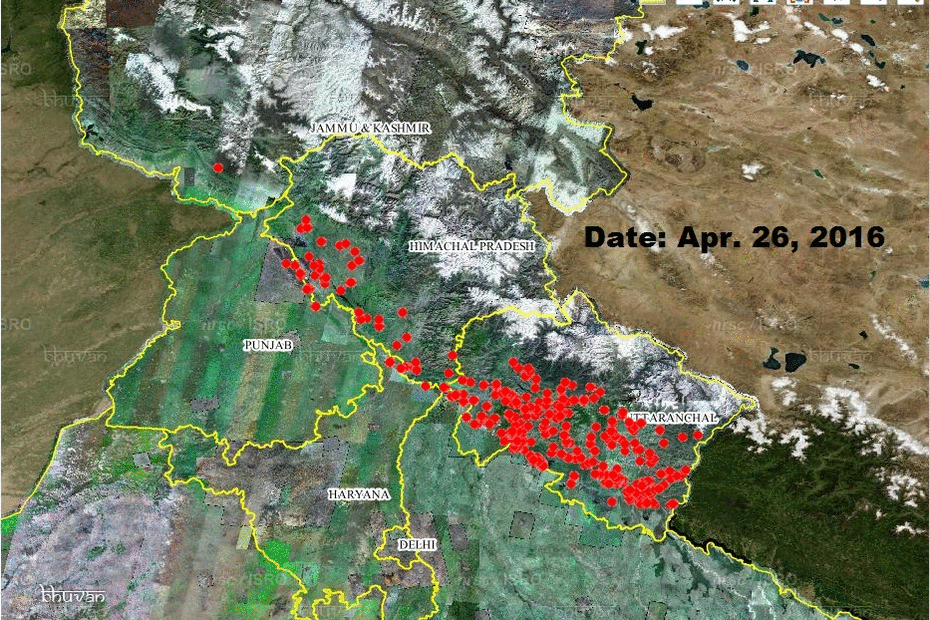 Red circles indicate active fire locations .