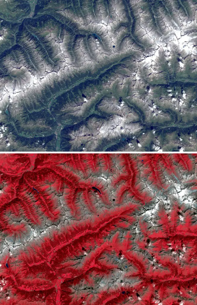 Sentinel-2 Color Infrared and Natural Color Images