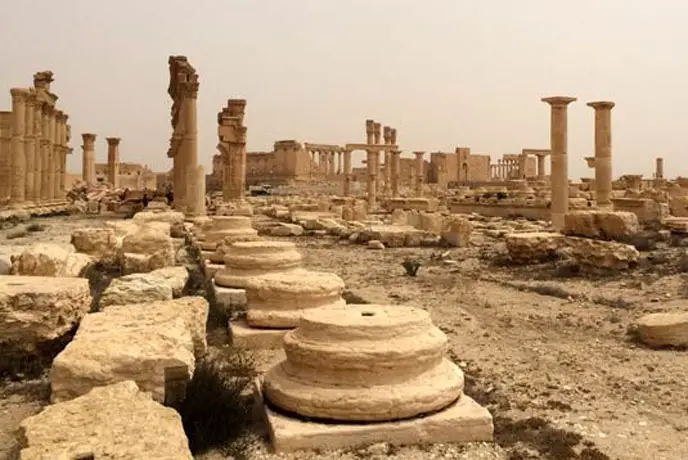 Destruction shown in April 2016 at the World Heritage site of Palmyra in Syria. Photo: ©UNESCO