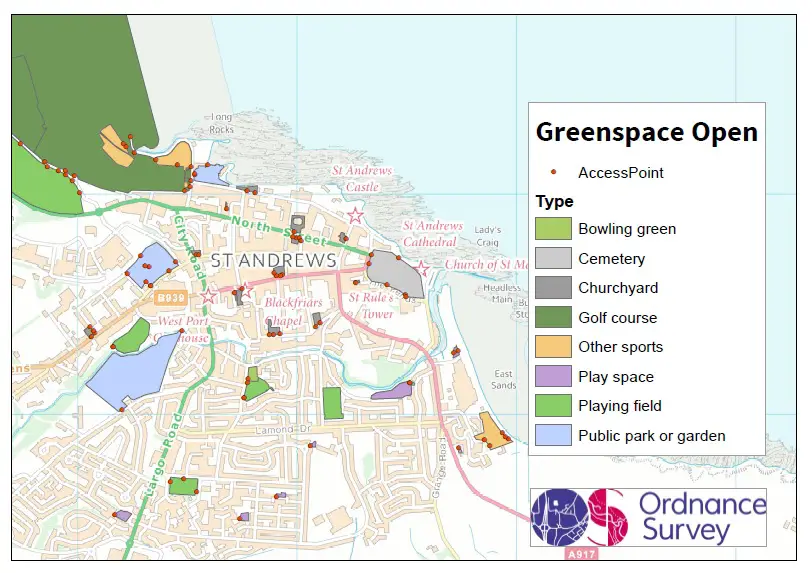 Greenspace Open extract of St Andrews. Credit: OS