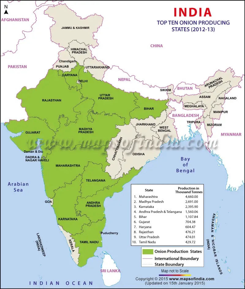 Top Ten Onion Producing States in India Credit: Maps of India
