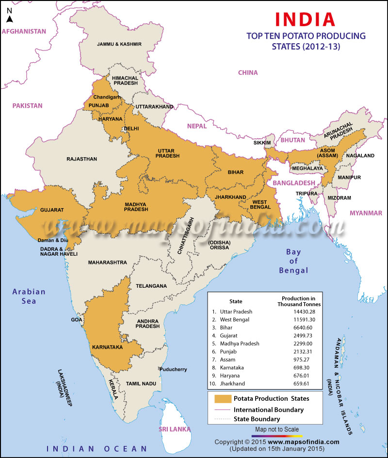 Top Ten Potato Producing States in IndiaCredit: Maps of India