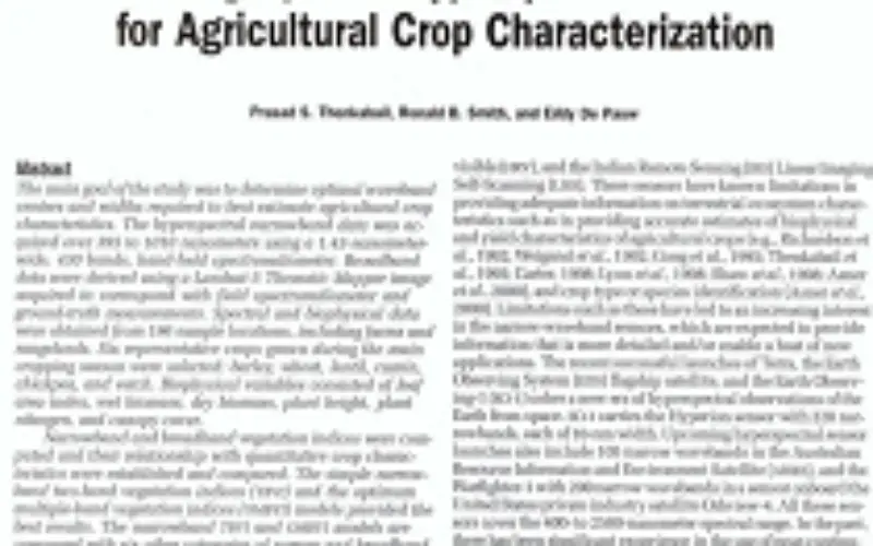 Evaluation of Narrowband and Broadband Vegetation Indices for Determining Optimal Hyperspectral Wavebands for Agricultural Crop Characterization