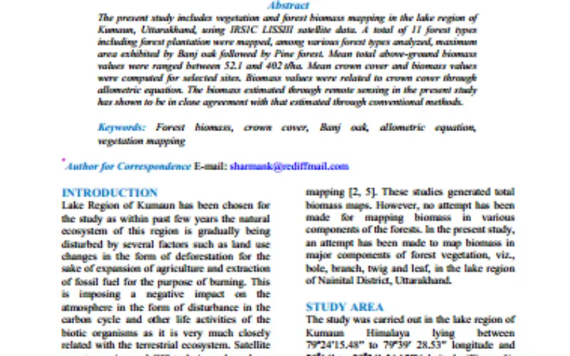 Geospatial Analysis of Biomass in Lake Region of Kumaun Himalaya, Uttarakhand