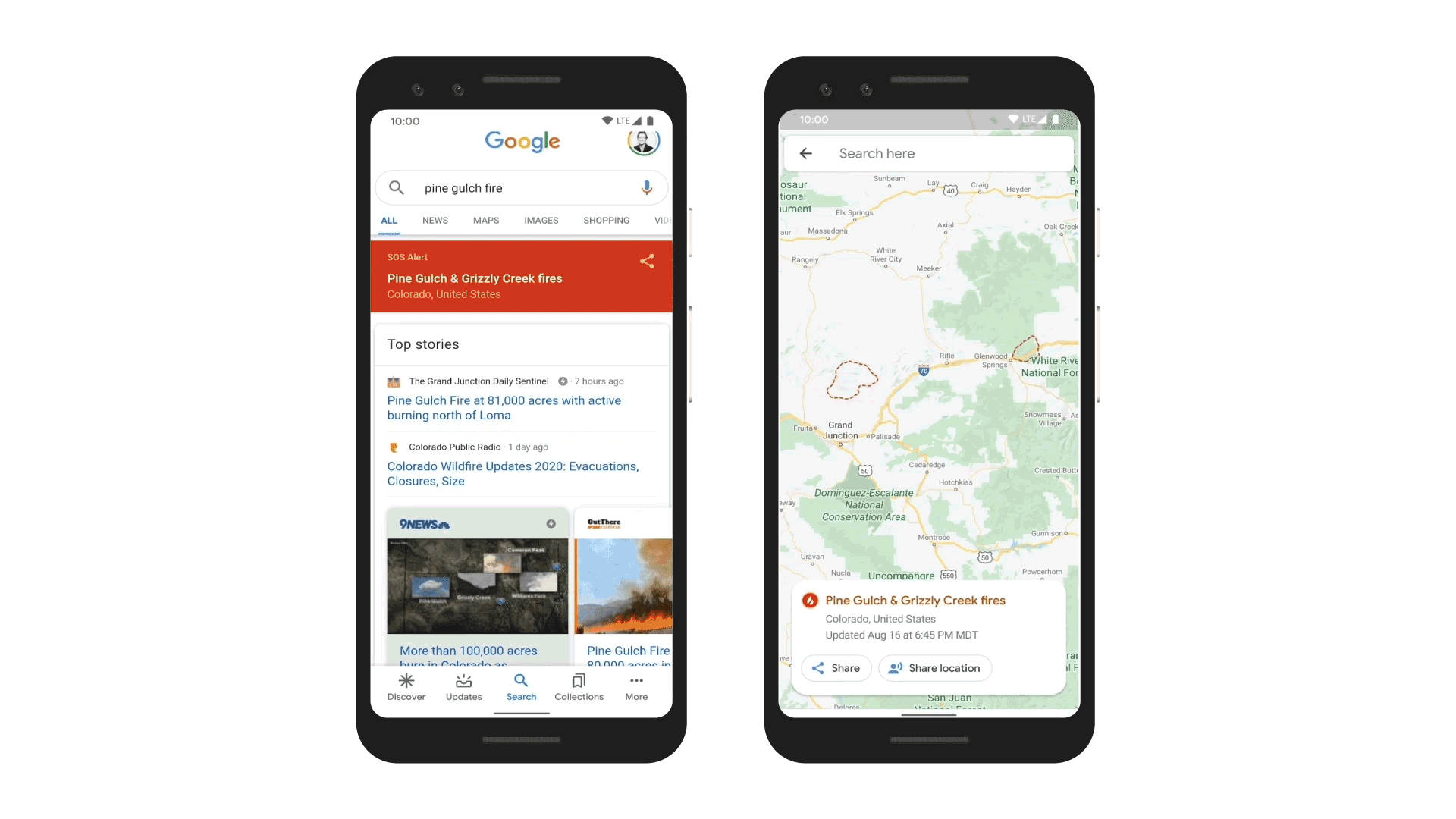 Google SOS alerts and helpline about the wildfires