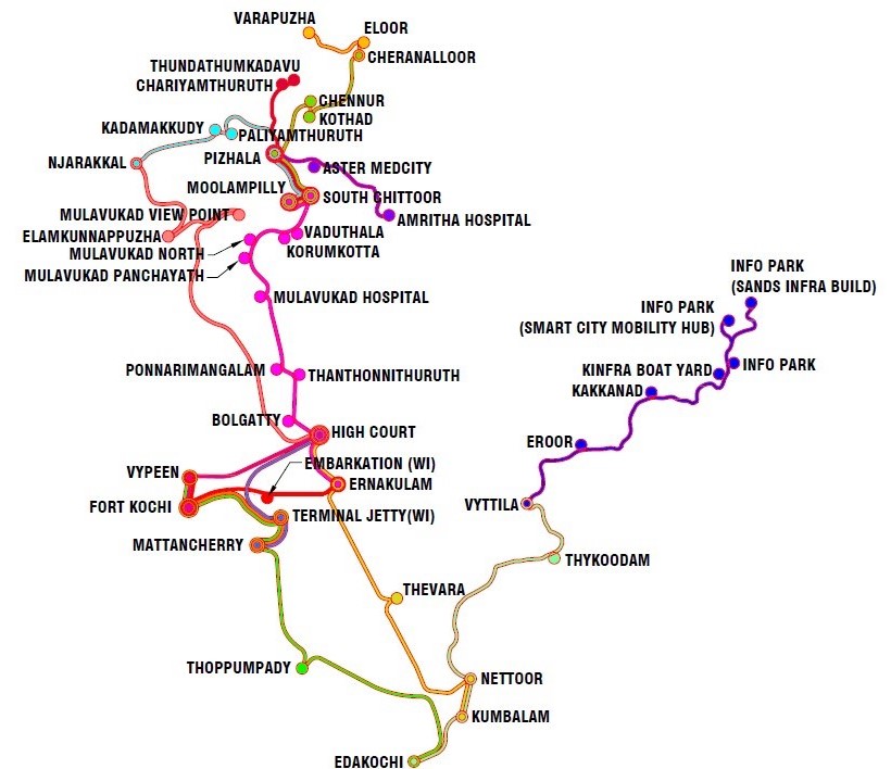 15 routes of Kochi Water Metro